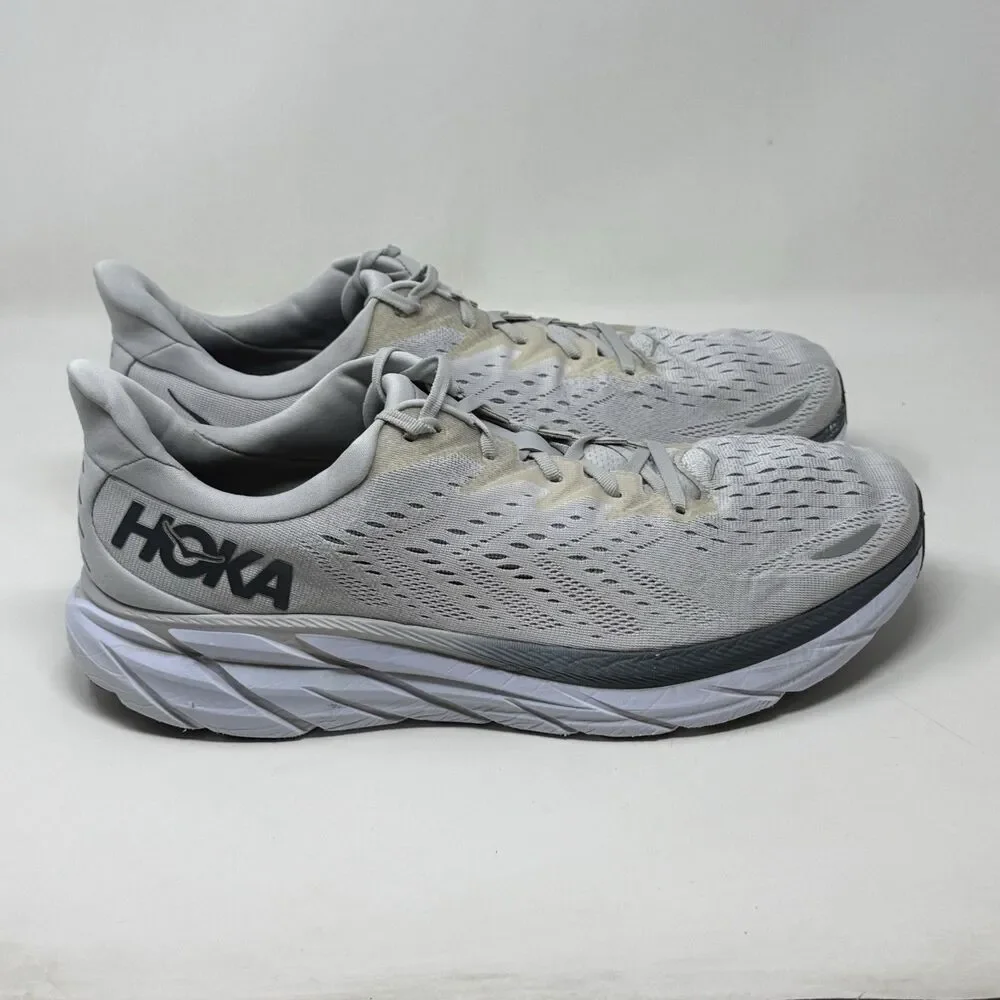 Hoka One One Clifton 8 Shoes Mens 15 2E Wide Lunar Gray Mesh Running Sneakers